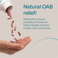 Pills being poured from a bottle into a hand with text about Natural OAB relief.