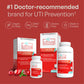 uti control bottles and boxes on a red bacground with a scattering of cranberries in the foreground. text: #1 Doctor-recommended brand for UTI Prevention†